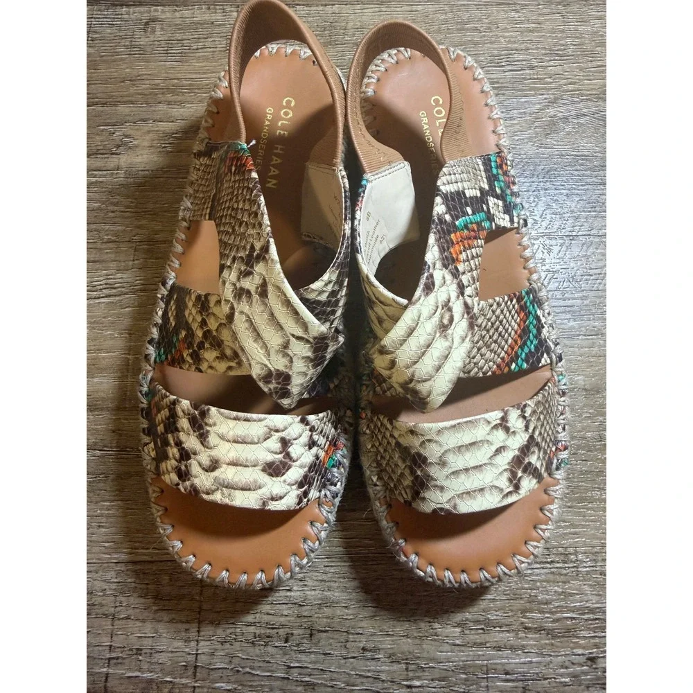 Cole Haan Grandseries Snakeskin Wedge Sandals Multi Color Espadrille 6B‎ W20592